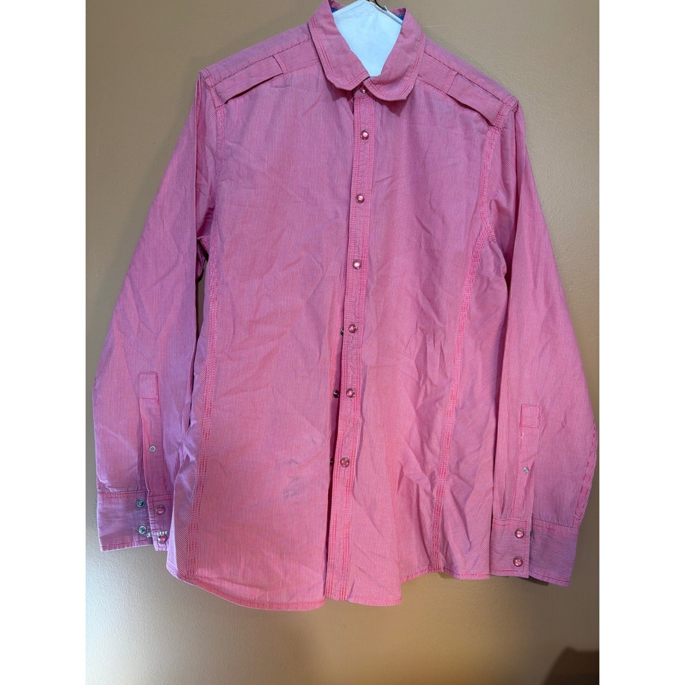 INC International Concepts Mens Pink Stripe Snap Front Western Shirt Large